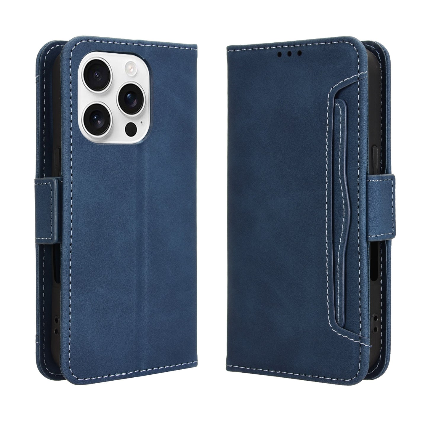 Apple iPhone 16 Pro Skin Feel PU Leather Wallet Phone Case with Card Slots, Cash Pocket, Magnetic Closure, Built-In Stand, Full Protection TPU Cover