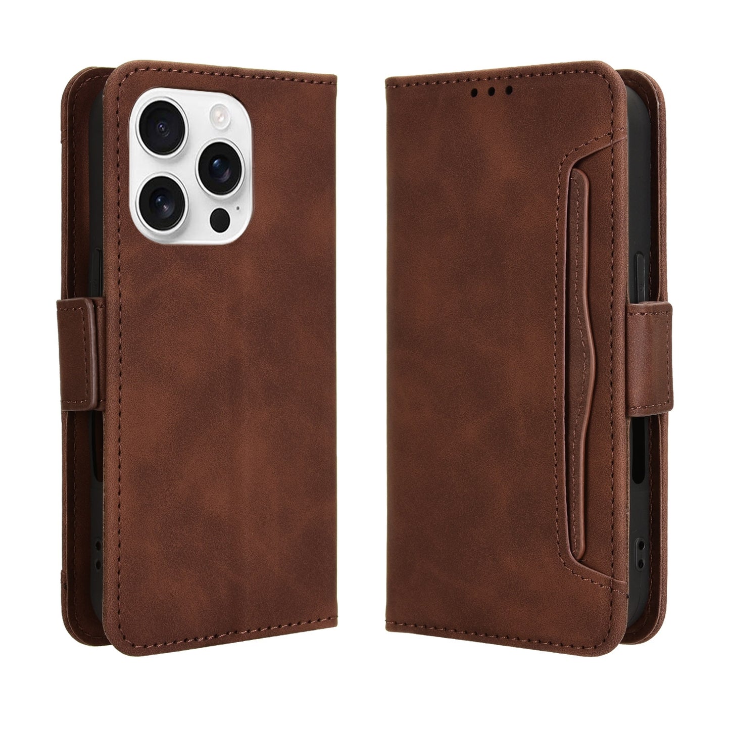 Apple iPhone 16 Pro Skin Feel PU Leather Wallet Phone Case with Card Slots, Cash Pocket, Magnetic Closure, Built-In Stand, Full Protection TPU Cover