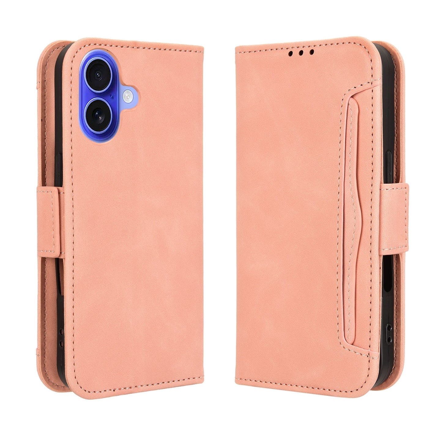 Apple iPhone 16 Skin Feel PU Leather Wallet Phone Case with Card Slots, Cash Pocket, Magnetic Closure, Built-In Stand, Full Protection TPU Cover