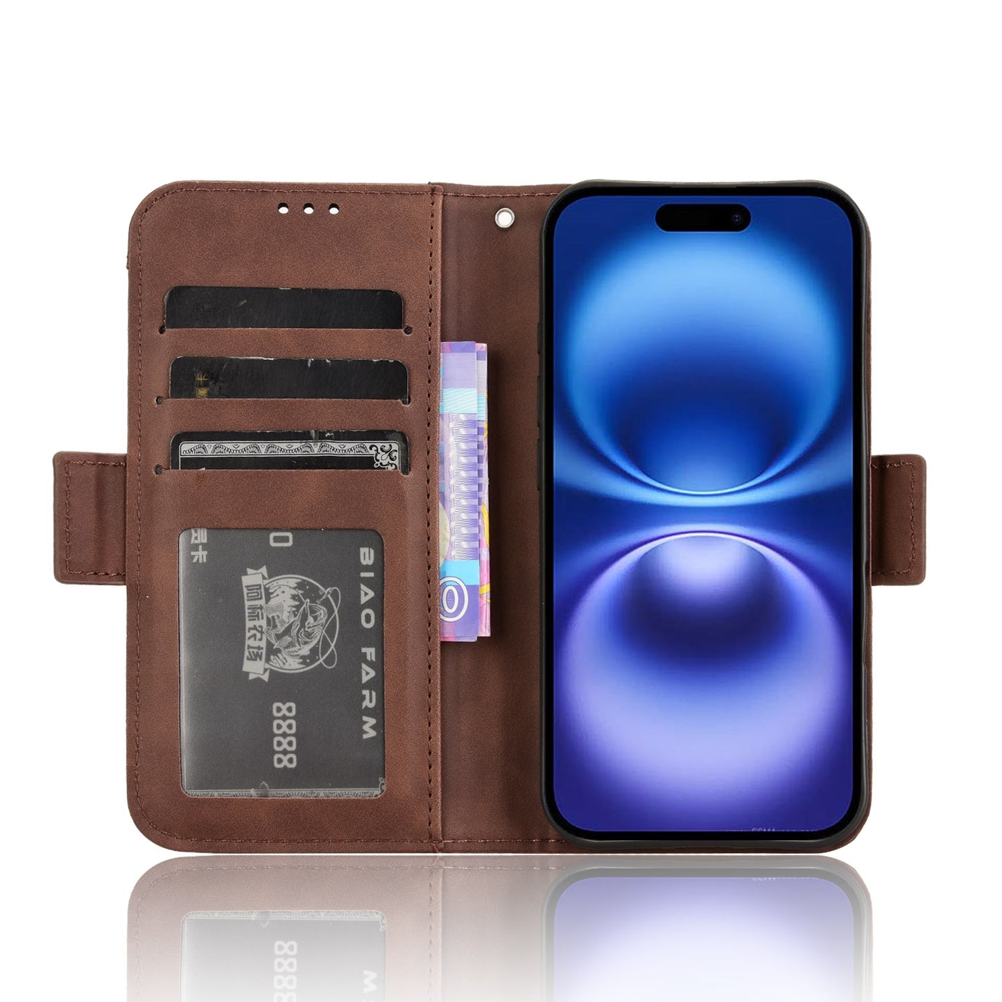 Apple iPhone 16 Skin Feel PU Leather Wallet Phone Case with Card Slots, Cash Pocket, Magnetic Closure, Built-In Stand, Full Protection TPU Cover