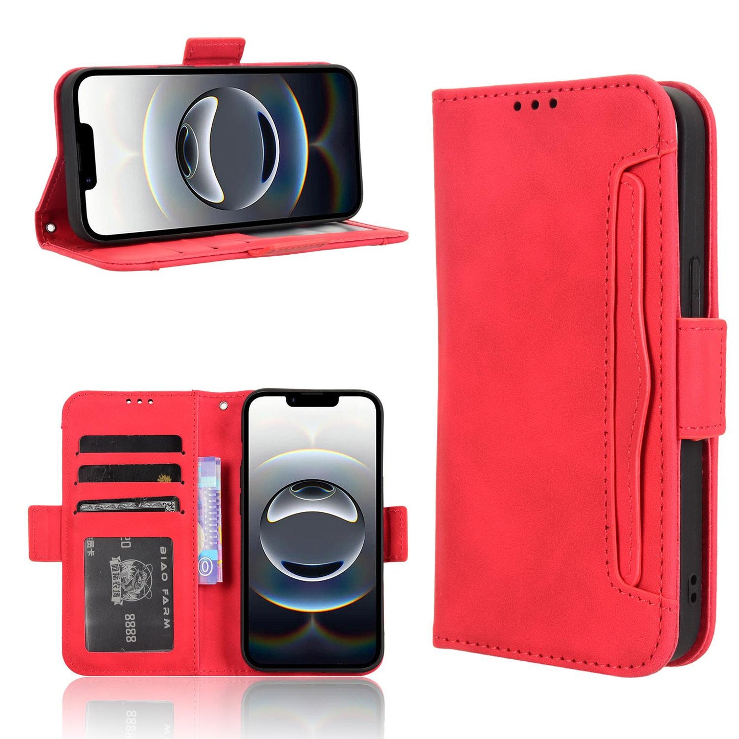 Apple iPhone 16e Skin Feel PU Leather Wallet Phone Case with Card Slots, Cash Pocket, Magnetic Closure, Built-In Stand, Full Protection TPU Cover