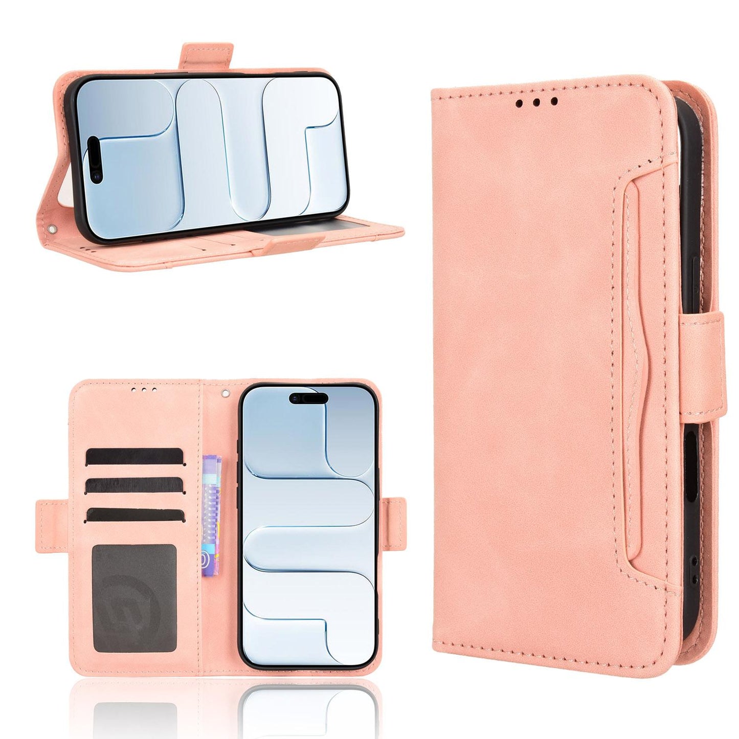 Apple iPhone Air Skin Feel PU Leather Wallet Phone Case with Card Slots, Cash Pocket, Magnetic Closure, Built-In Stand, Full Protection TPU Cover