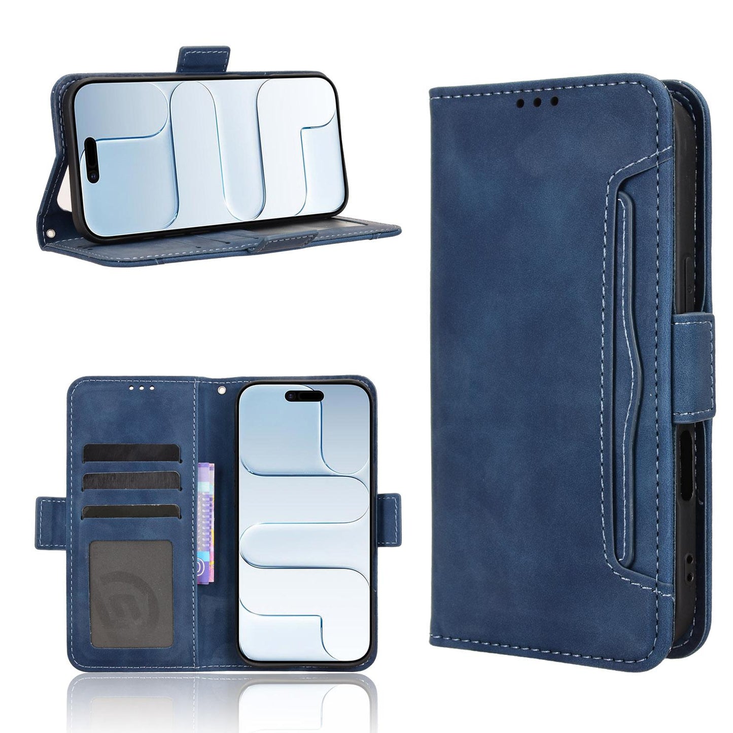 Apple iPhone Air Skin Feel PU Leather Wallet Phone Case with Card Slots, Cash Pocket, Magnetic Closure, Built-In Stand, Full Protection TPU Cover