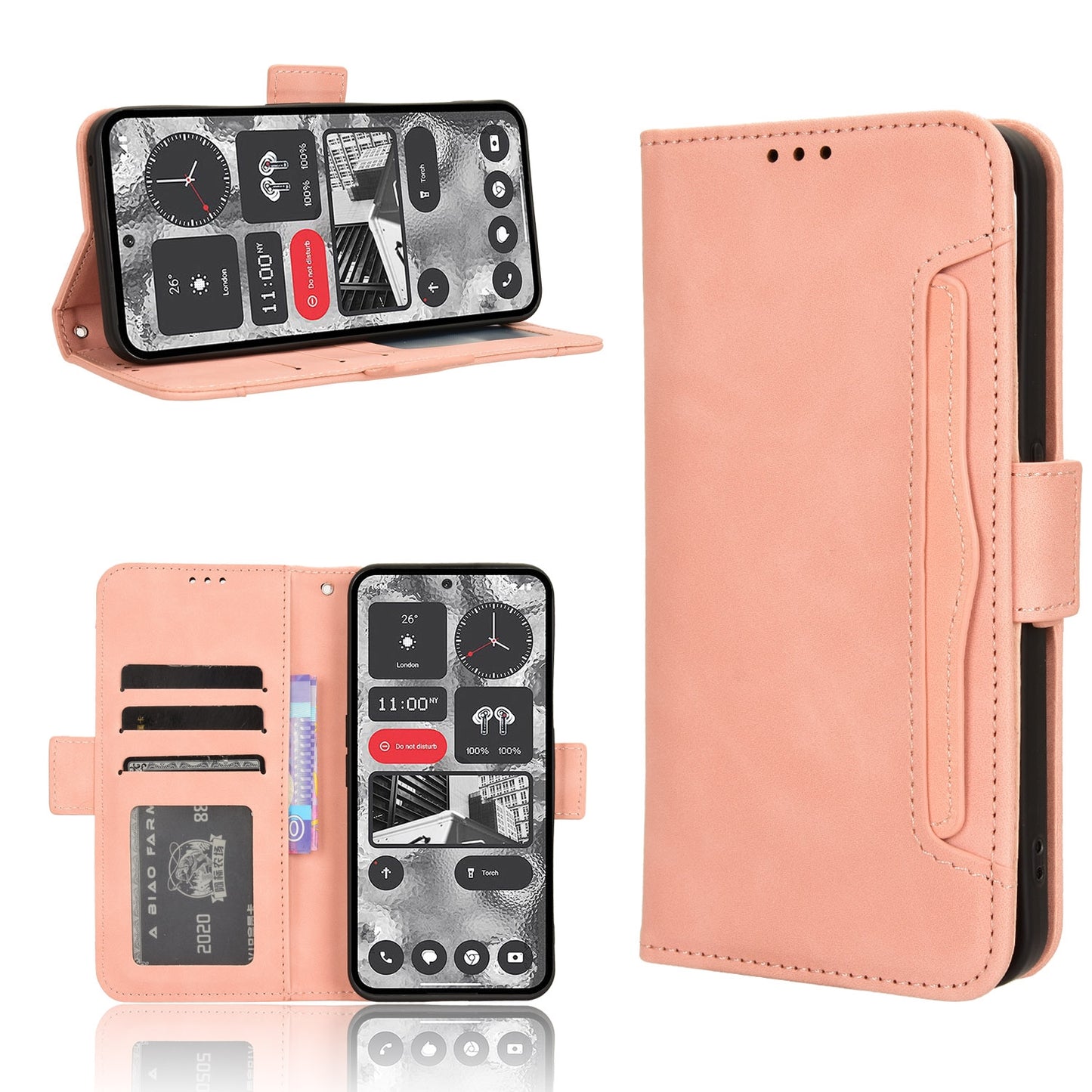 Nothing Phone 2 Skin Feel PU Leather Wallet Phone Case with Card Slots, Cash Pocket, Magnetic Closure, Built-In Stand, Full Protection TPU Cover