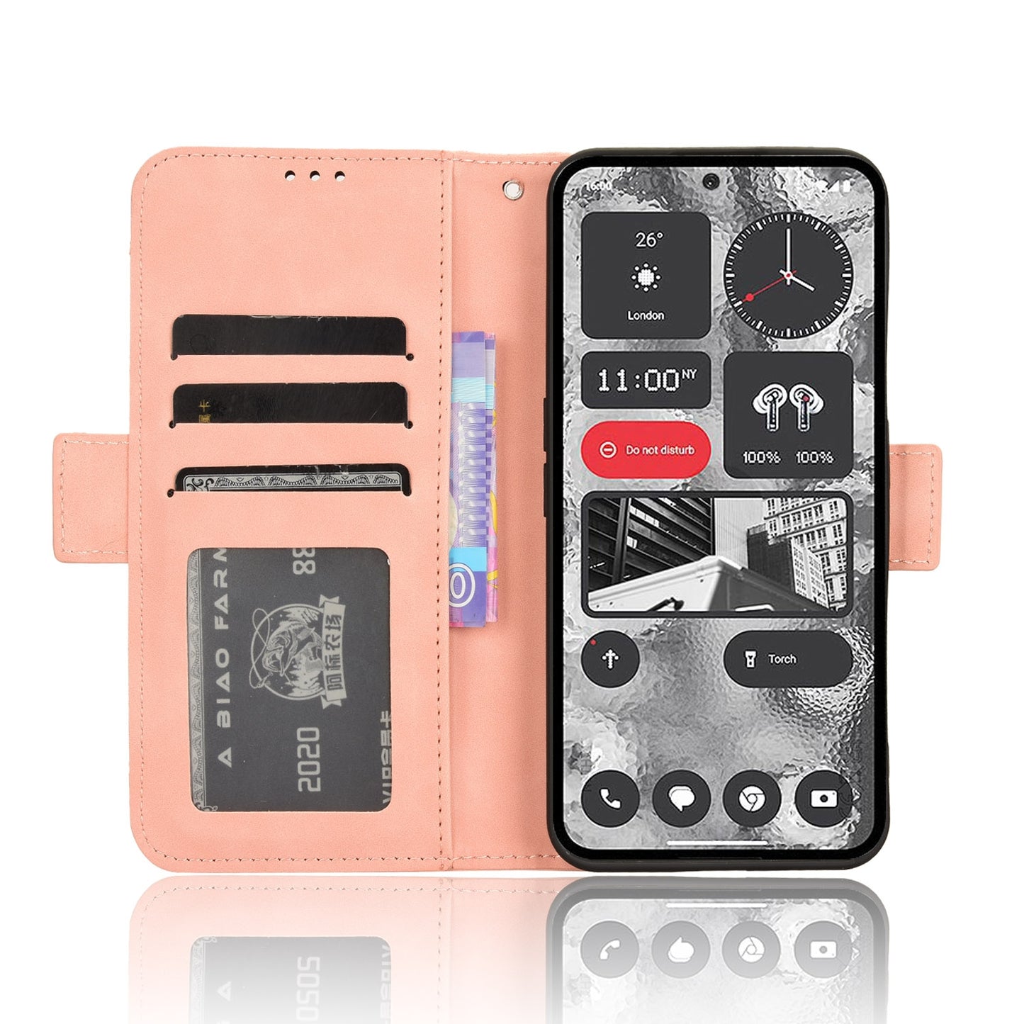 Nothing Phone 2 Skin Feel PU Leather Wallet Phone Case with Card Slots, Cash Pocket, Magnetic Closure, Built-In Stand, Full Protection TPU Cover