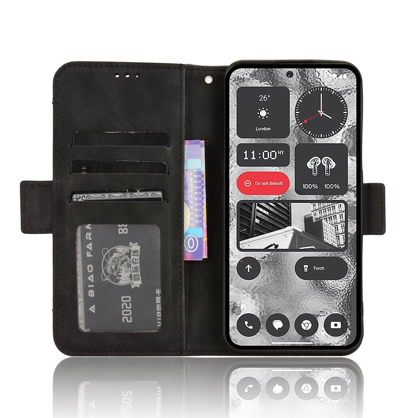 Nothing Phone 2 Skin Feel PU Leather Wallet Phone Case with Card Slots, Cash Pocket, Magnetic Closure, Built-In Stand, Full Protection TPU Cover