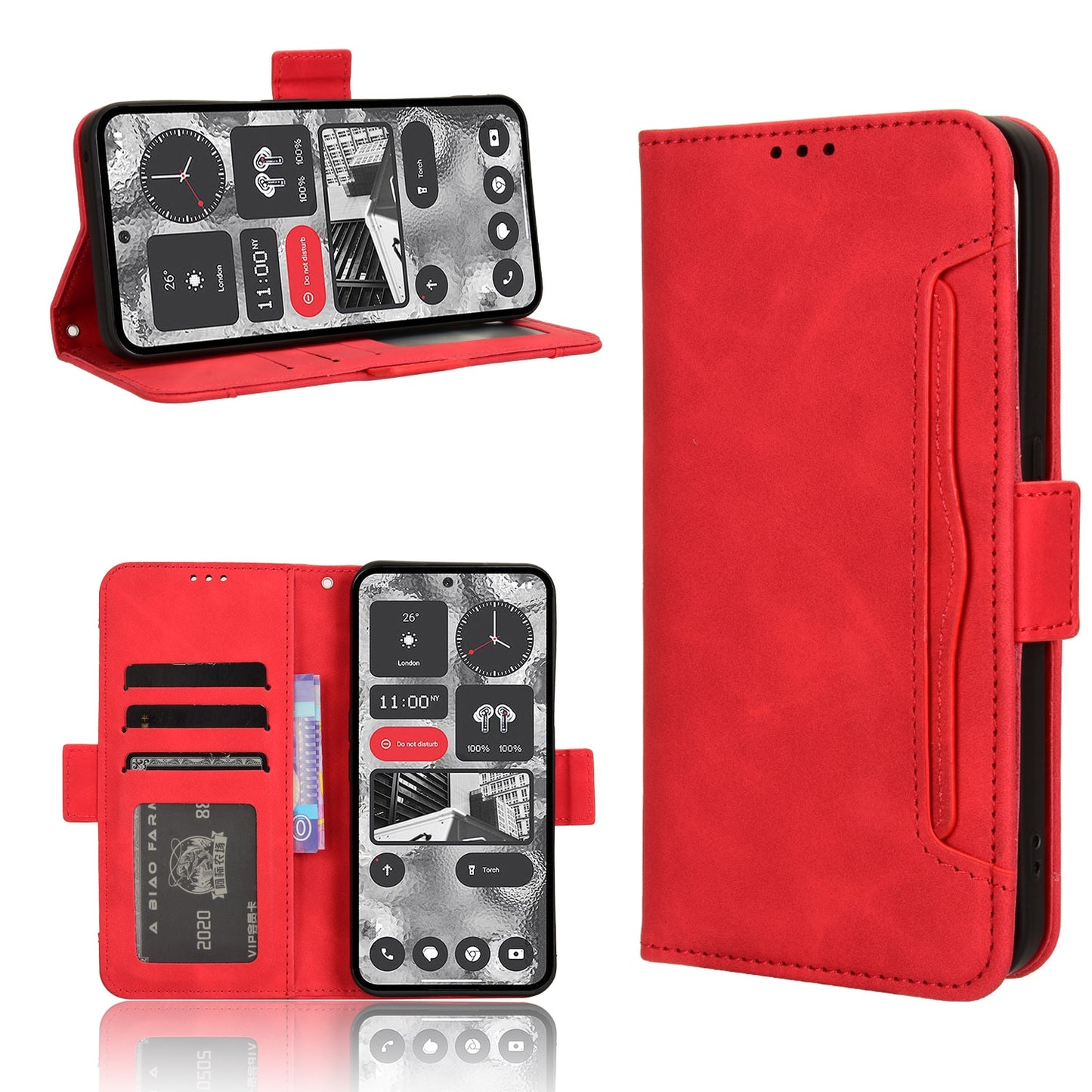 Nothing Phone 2 Skin Feel PU Leather Wallet Phone Case with Card Slots, Cash Pocket, Magnetic Closure, Built-In Stand, Full Protection TPU Cover