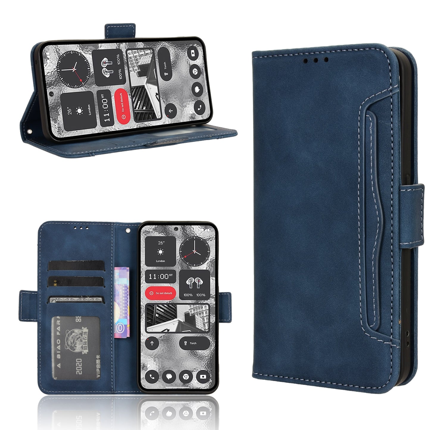 Nothing Phone 2 Skin Feel PU Leather Wallet Phone Case with Card Slots, Cash Pocket, Magnetic Closure, Built-In Stand, Full Protection TPU Cover