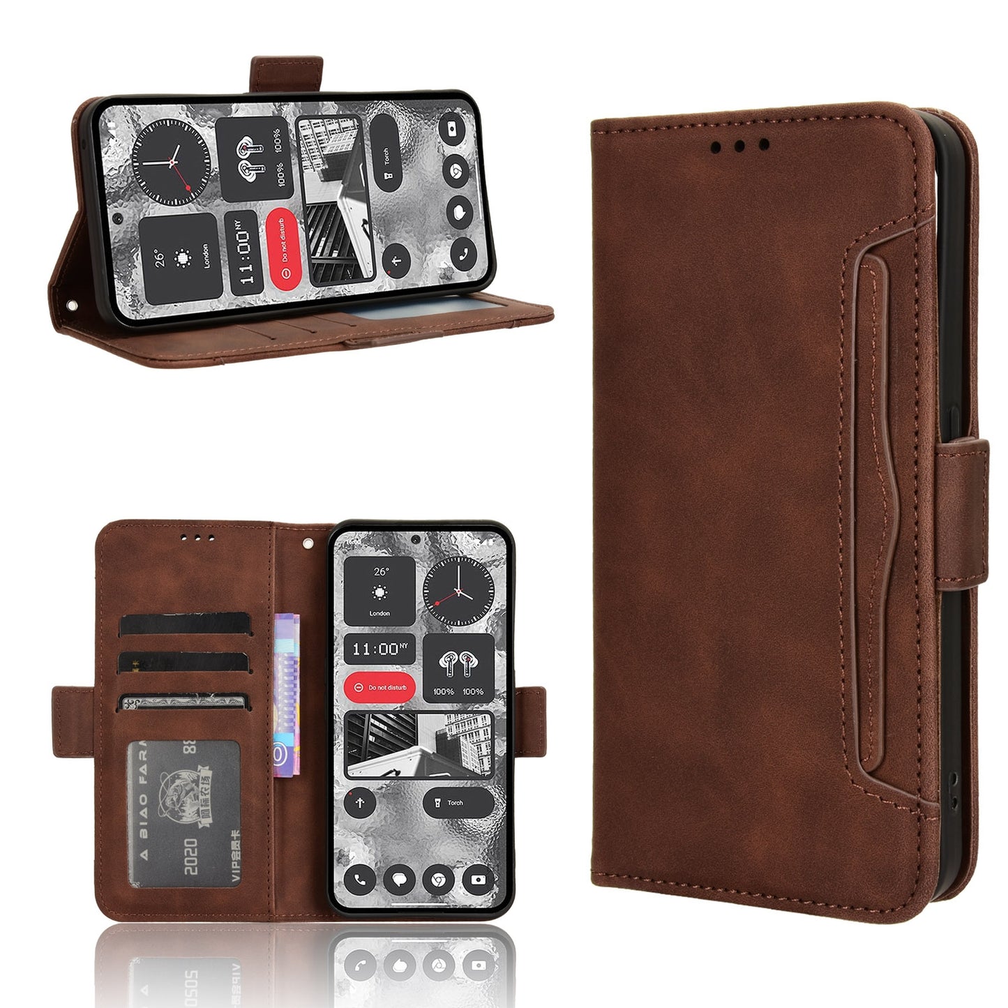 Nothing Phone 2 Skin Feel PU Leather Wallet Phone Case with Card Slots, Cash Pocket, Magnetic Closure, Built-In Stand, Full Protection TPU Cover