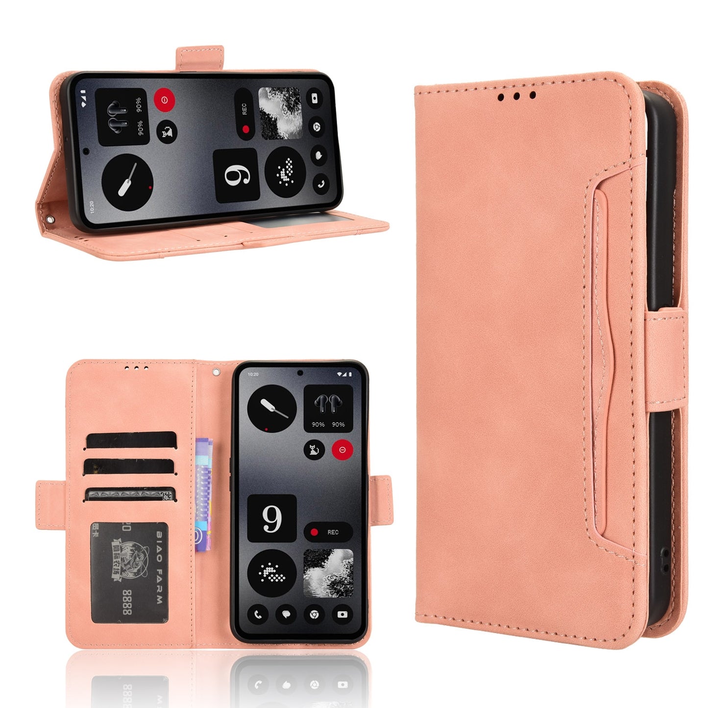 Nothing CMF Phone 1 Skin Feel PU Leather Wallet Phone Case with Card Slots, Cash Pocket, Magnetic Closure, Built-In Stand, Full Protection TPU Cover
