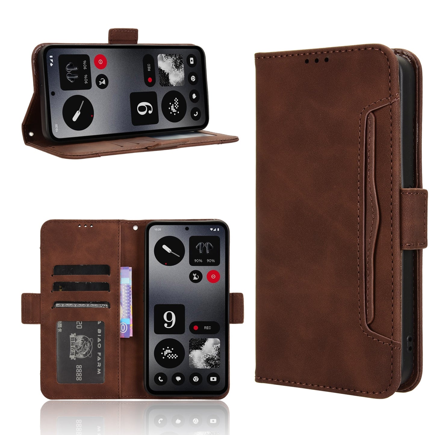 Nothing CMF Phone 1 Skin Feel PU Leather Wallet Phone Case with Card Slots, Cash Pocket, Magnetic Closure, Built-In Stand, Full Protection TPU Cover
