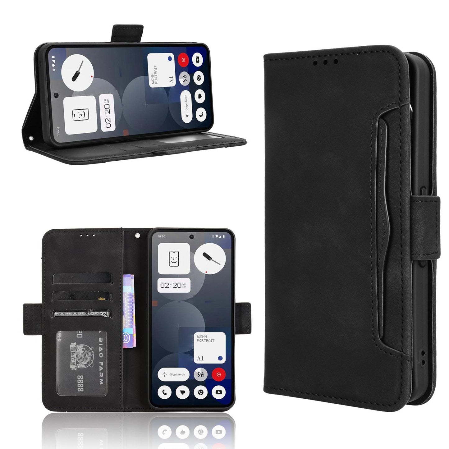 Nothing Phone 3a Pro Skin Feel PU Leather Wallet Phone Case with Card Slots, Cash Pocket, Magnetic Closure, Built-In Stand, Full Protection TPU Cover