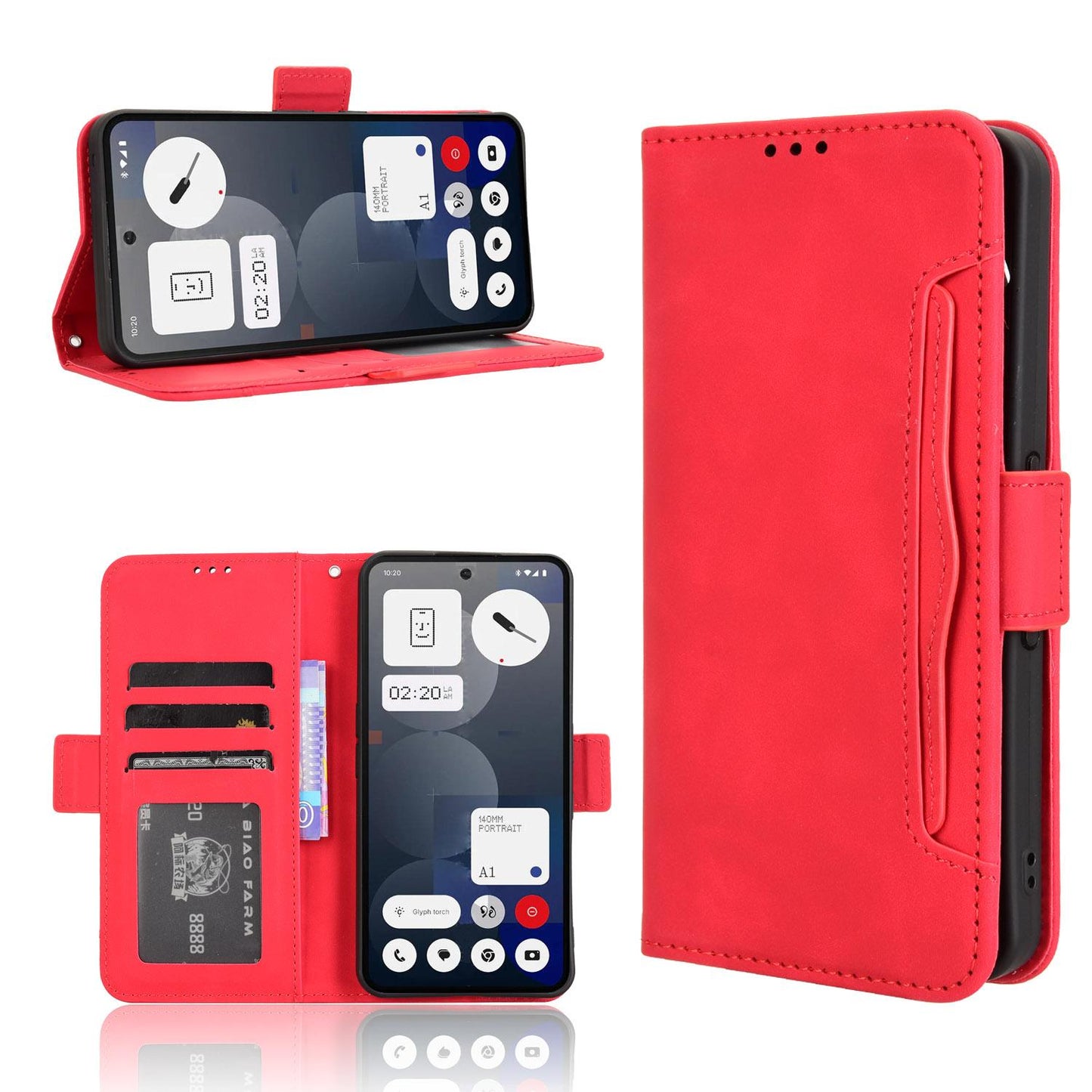 Nothing Phone 3a Pro Skin Feel PU Leather Wallet Phone Case with Card Slots, Cash Pocket, Magnetic Closure, Built-In Stand, Full Protection TPU Cover