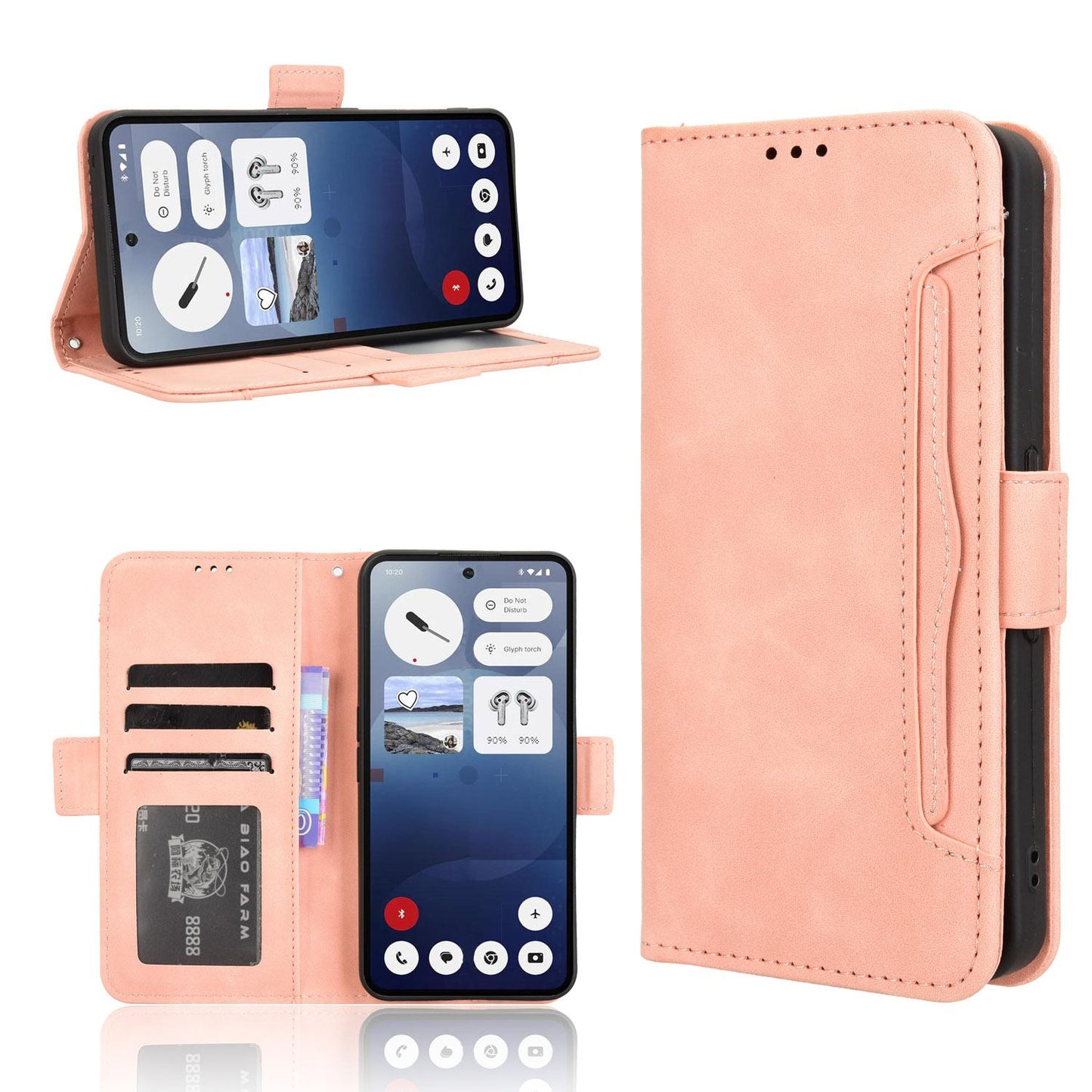 Nothing Phone 3a Skin Feel PU Leather Wallet Phone Case with Card Slots, Cash Pocket, Magnetic Closure, Built-In Stand, Full Protection TPU Cover