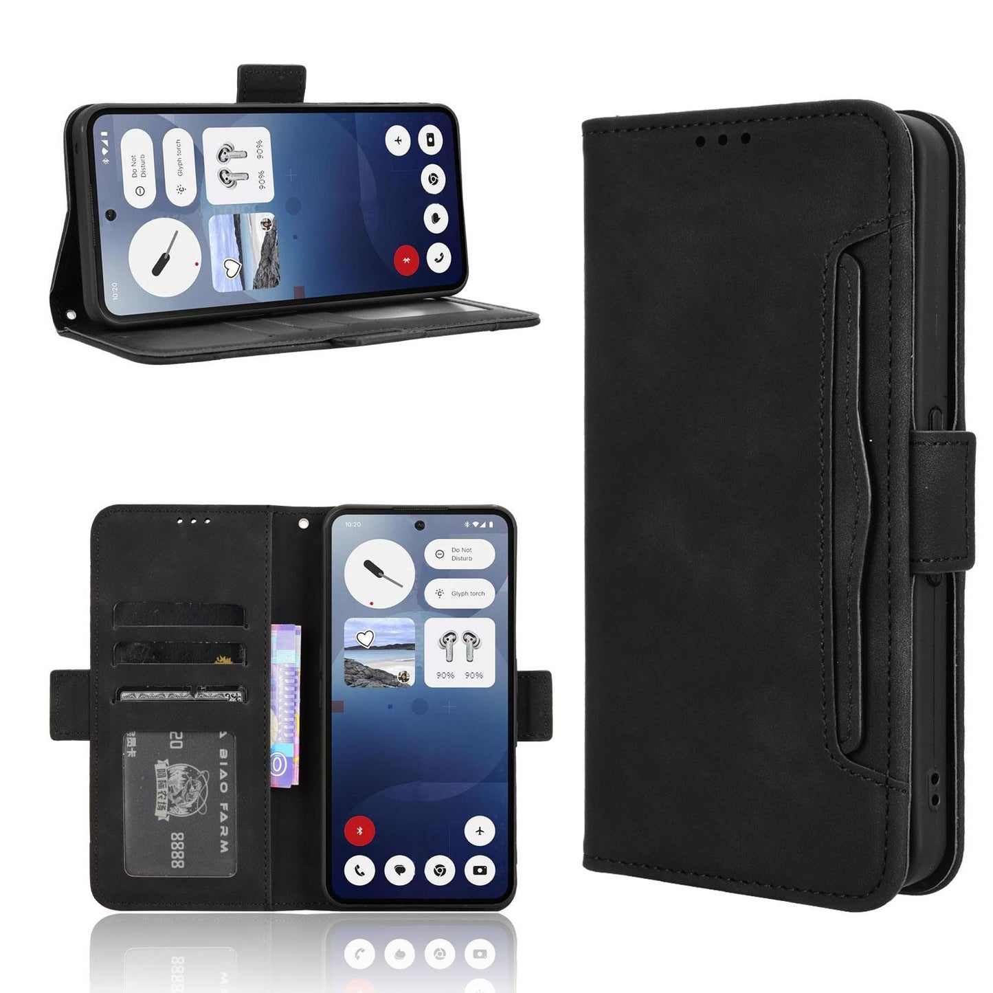 Nothing Phone 3a Skin Feel PU Leather Wallet Phone Case with Card Slots, Cash Pocket, Magnetic Closure, Built-In Stand, Full Protection TPU Cover