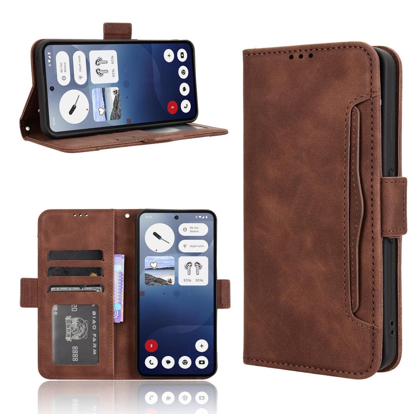 Nothing Phone 3a Skin Feel PU Leather Wallet Phone Case with Card Slots, Cash Pocket, Magnetic Closure, Built-In Stand, Full Protection TPU Cover