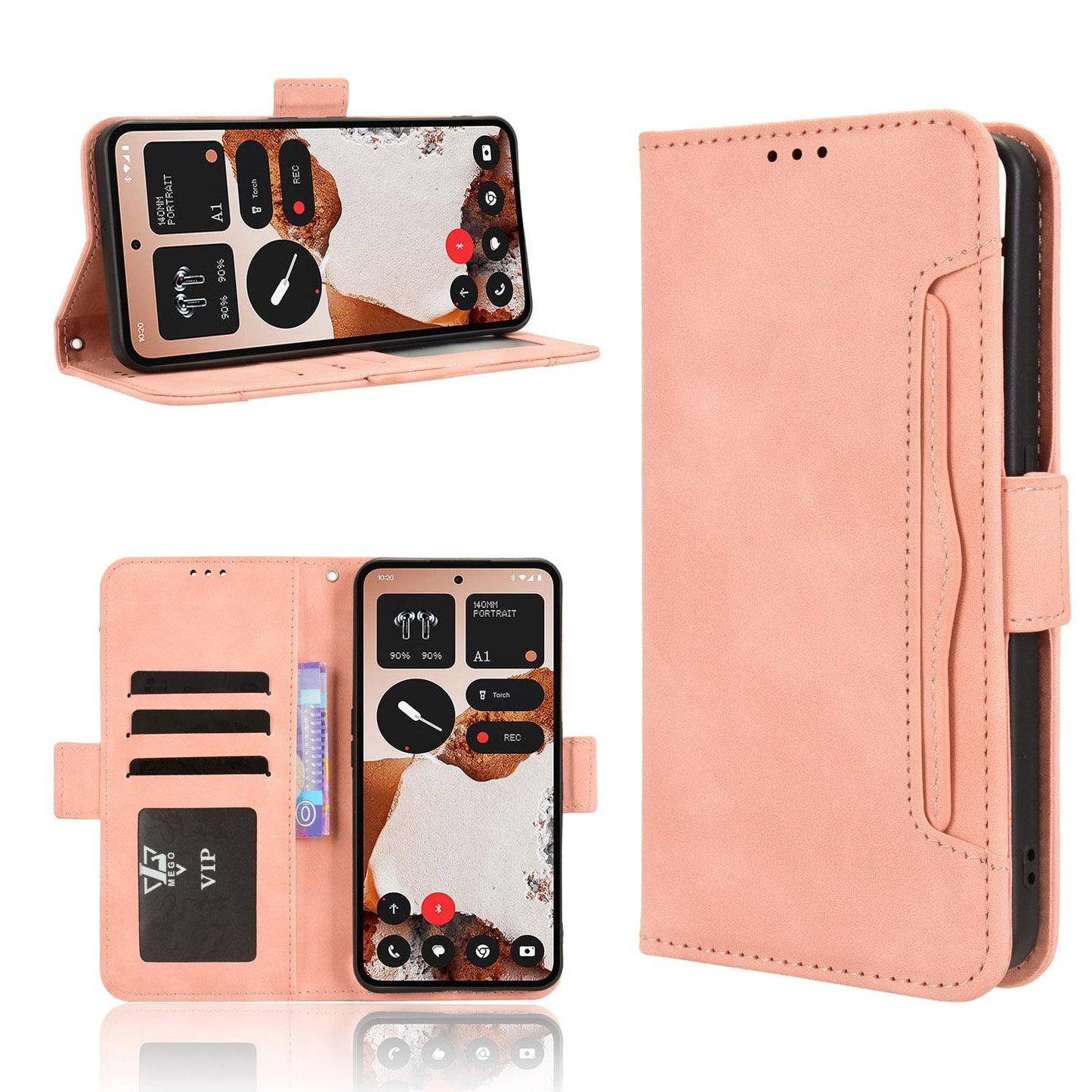 Nothing CMF Phone 2 Pro Skin Feel PU Leather Wallet Phone Case with Card Slots, Cash Pocket, Magnetic Closure, Built-In Stand, Full Protection TPU Cover