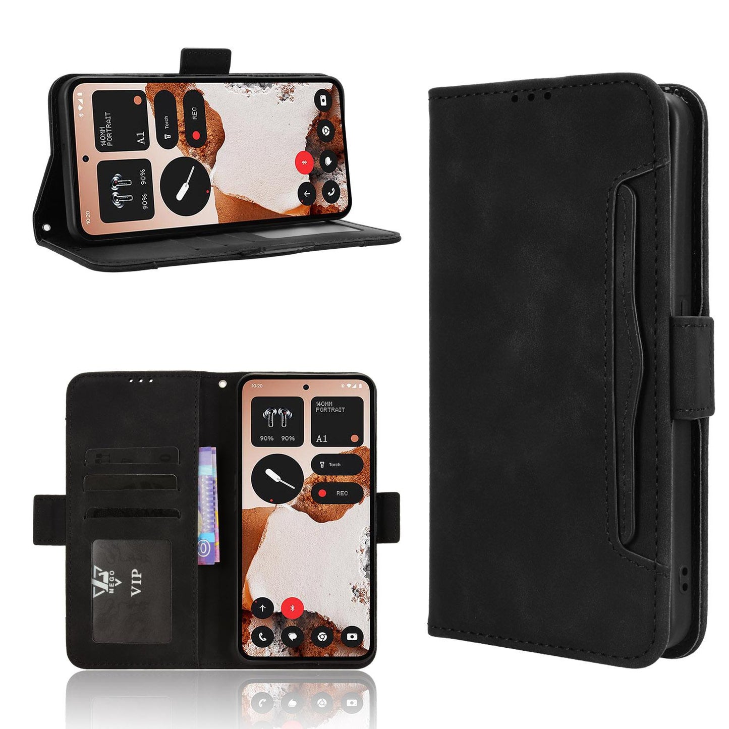 Nothing CMF Phone 2 Pro Skin Feel PU Leather Wallet Phone Case with Card Slots, Cash Pocket, Magnetic Closure, Built-In Stand, Full Protection TPU Cover