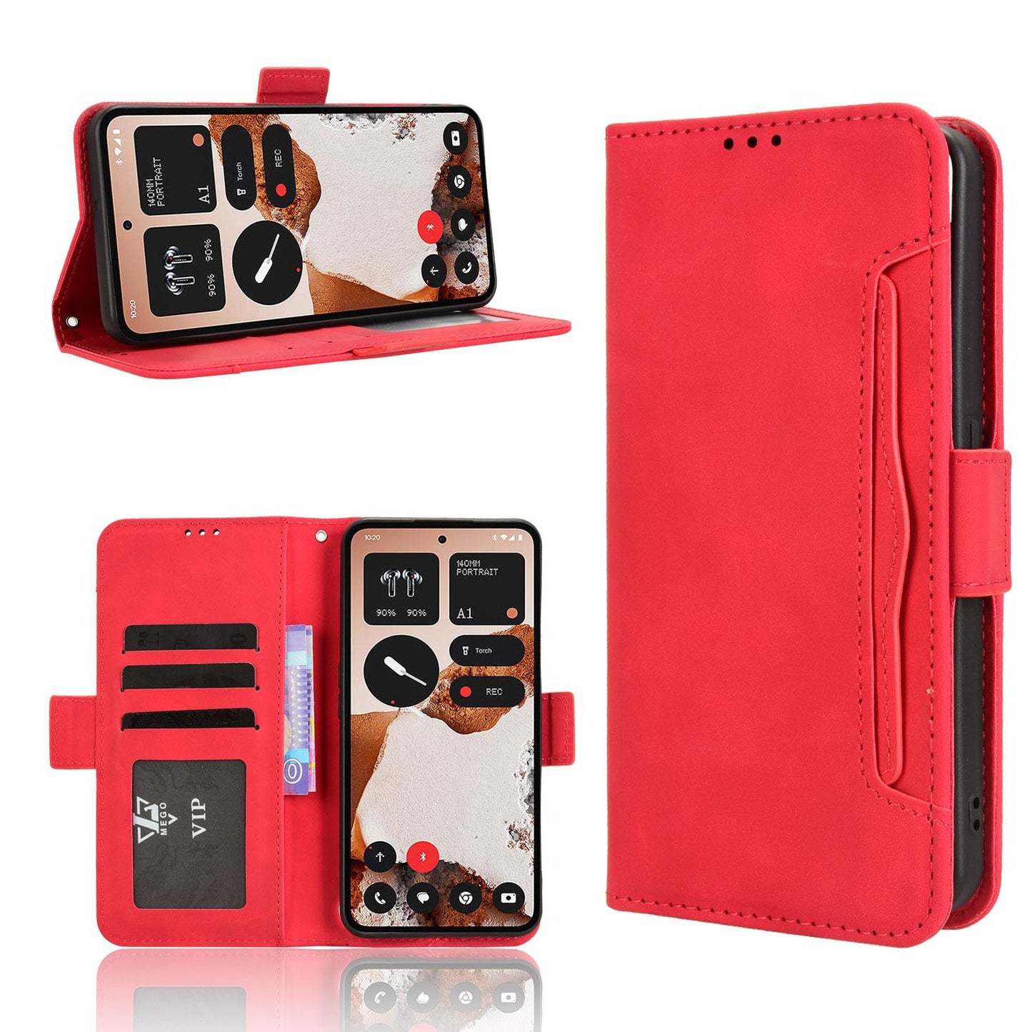 Nothing CMF Phone 2 Pro Skin Feel PU Leather Wallet Phone Case with Card Slots, Cash Pocket, Magnetic Closure, Built-In Stand, Full Protection TPU Cover