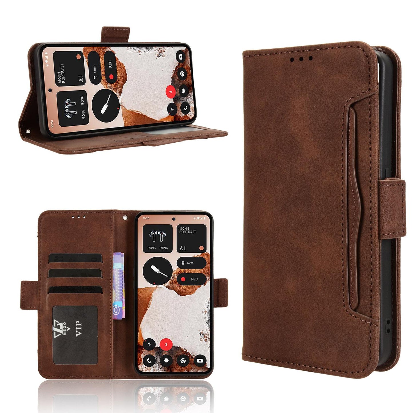 Nothing CMF Phone 2 Pro Skin Feel PU Leather Wallet Phone Case with Card Slots, Cash Pocket, Magnetic Closure, Built-In Stand, Full Protection TPU Cover