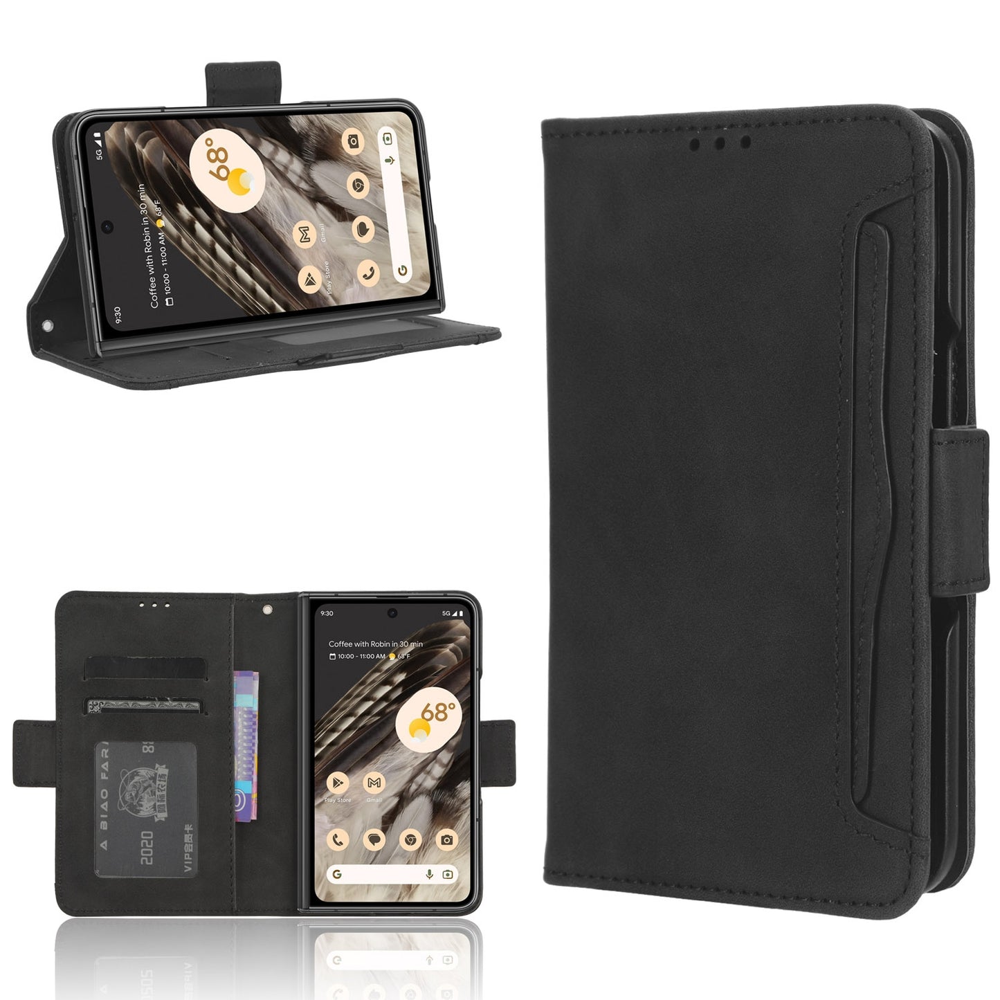 Google Pixel Fold Skin Feel PU Leather Wallet Phone Case with Card Slots, Cash Pocket, Magnetic Closure, Built-In Stand, Full Protection TPU Cover
