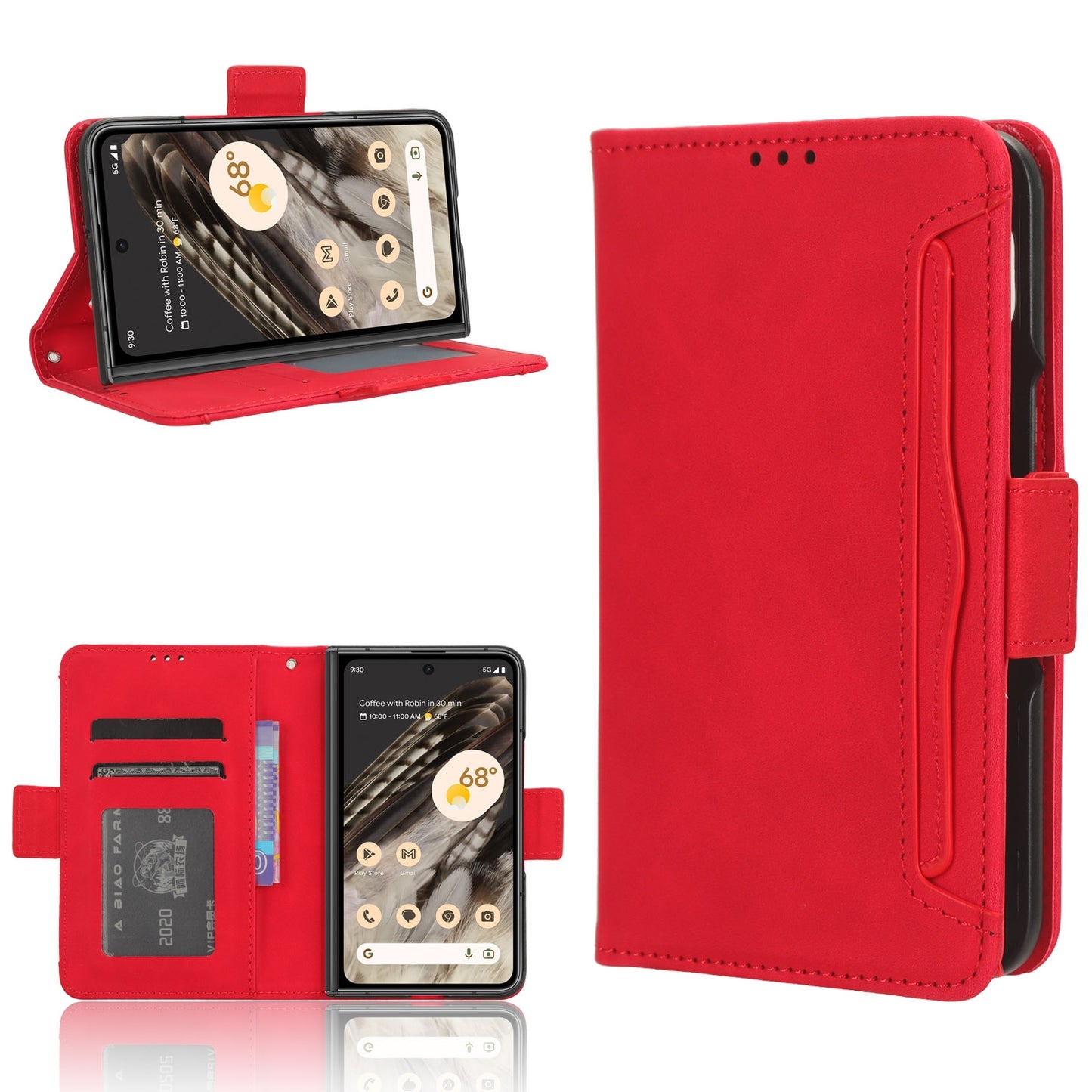 Google Pixel Fold Skin Feel PU Leather Wallet Phone Case with Card Slots, Cash Pocket, Magnetic Closure, Built-In Stand, Full Protection TPU Cover