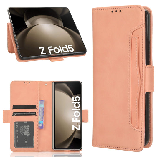 Samsung Galaxy Z Fold5 Skin Feel PU Leather Wallet Phone Case with Card Slots, Cash Pocket, Magnetic Closure, Built-In Stand, Full Protection TPU Cover
