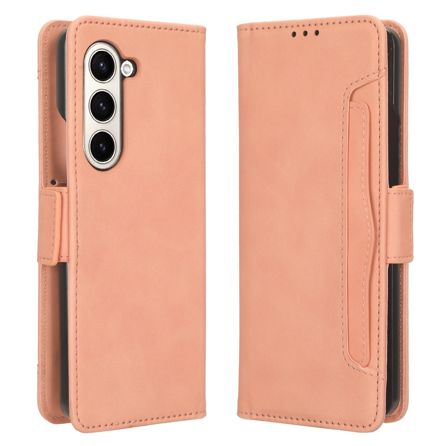 Samsung Galaxy Z Fold5 Skin Feel PU Leather Wallet Phone Case with Card Slots, Cash Pocket, Magnetic Closure, Built-In Stand, Full Protection TPU Cover