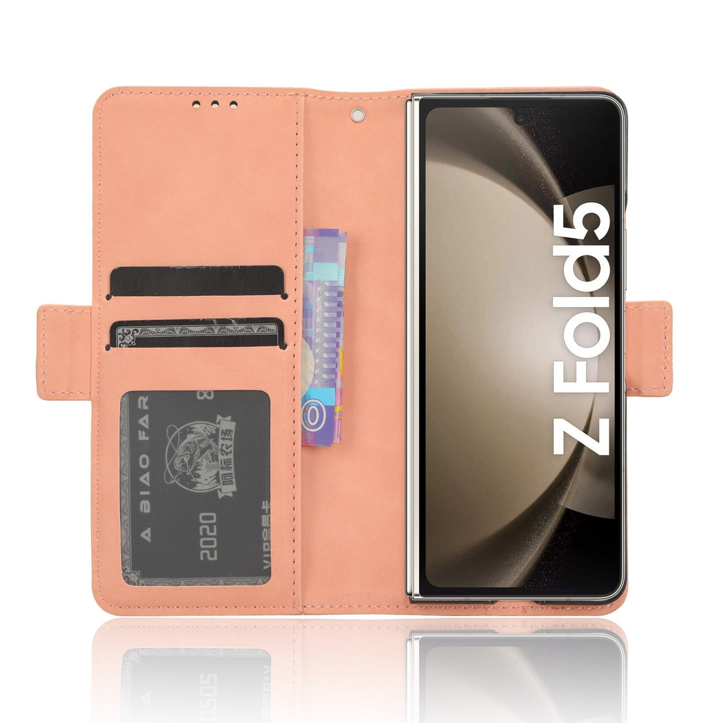 Samsung Galaxy Z Fold5 Skin Feel PU Leather Wallet Phone Case with Card Slots, Cash Pocket, Magnetic Closure, Built-In Stand, Full Protection TPU Cover