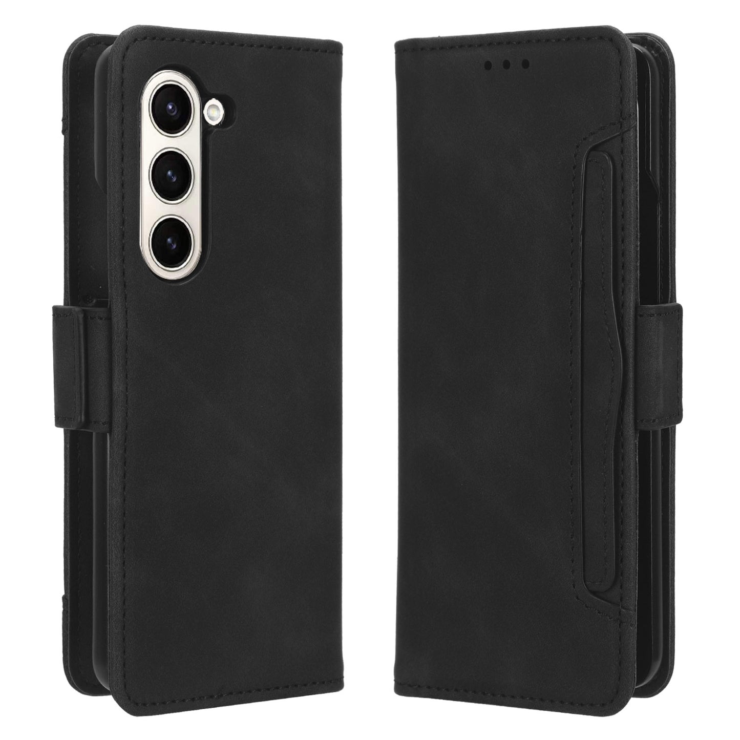 Samsung Galaxy Z Fold5 Skin Feel PU Leather Wallet Phone Case with Card Slots, Cash Pocket, Magnetic Closure, Built-In Stand, Full Protection TPU Cover