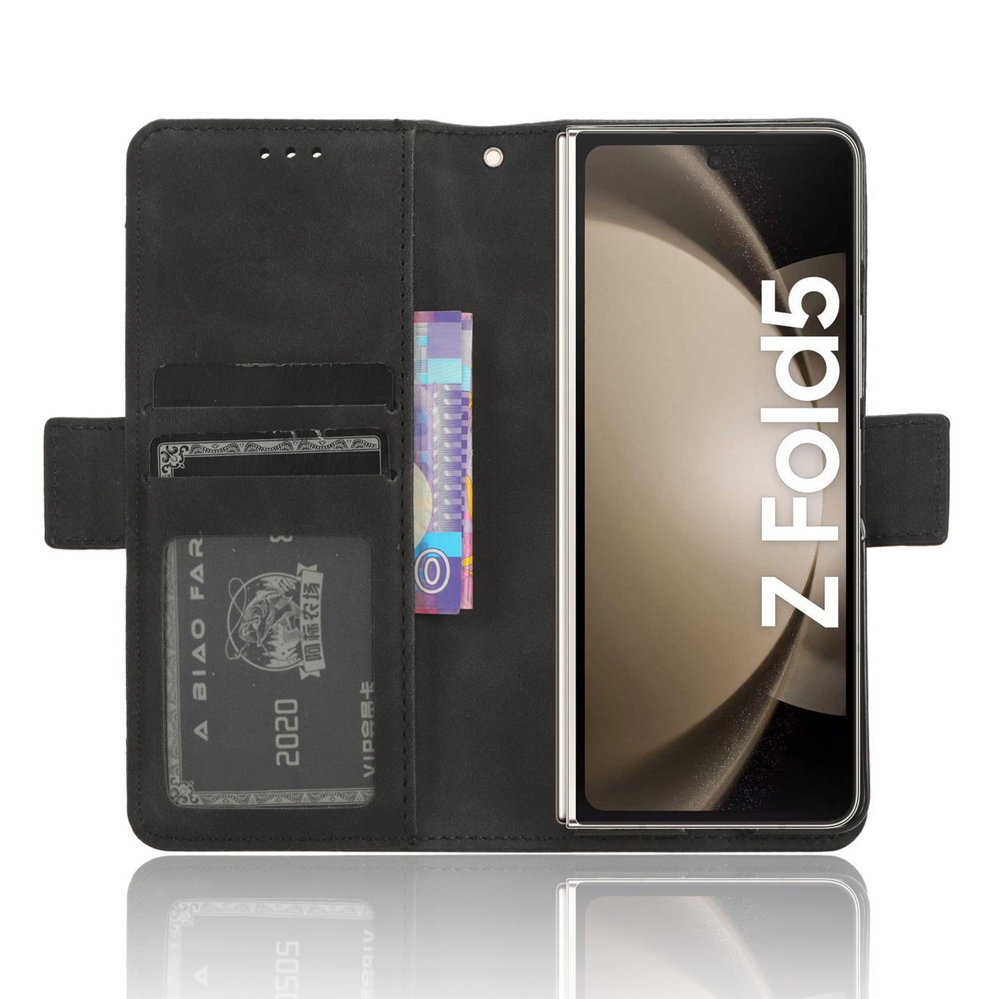 Samsung Galaxy Z Fold5 Skin Feel PU Leather Wallet Phone Case with Card Slots, Cash Pocket, Magnetic Closure, Built-In Stand, Full Protection TPU Cover