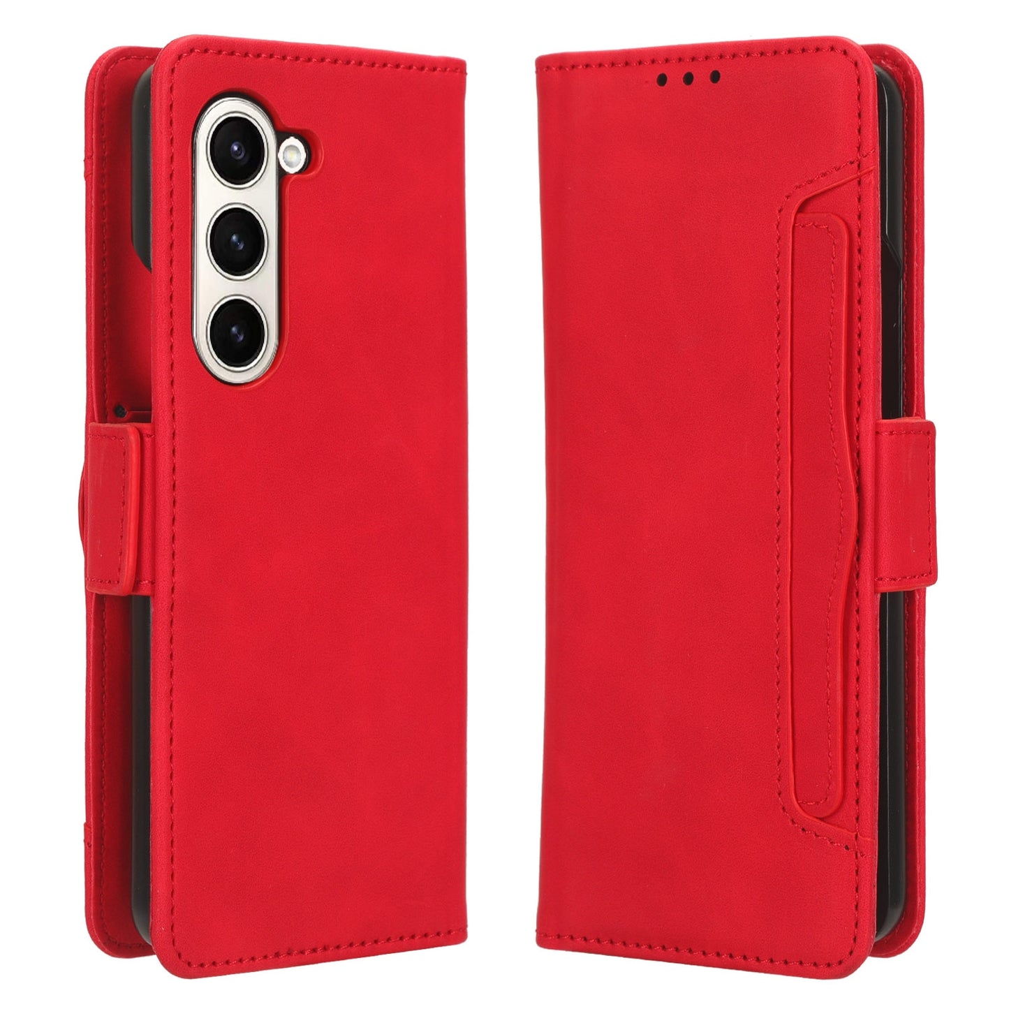 Samsung Galaxy Z Fold5 Skin Feel PU Leather Wallet Phone Case with Card Slots, Cash Pocket, Magnetic Closure, Built-In Stand, Full Protection TPU Cover