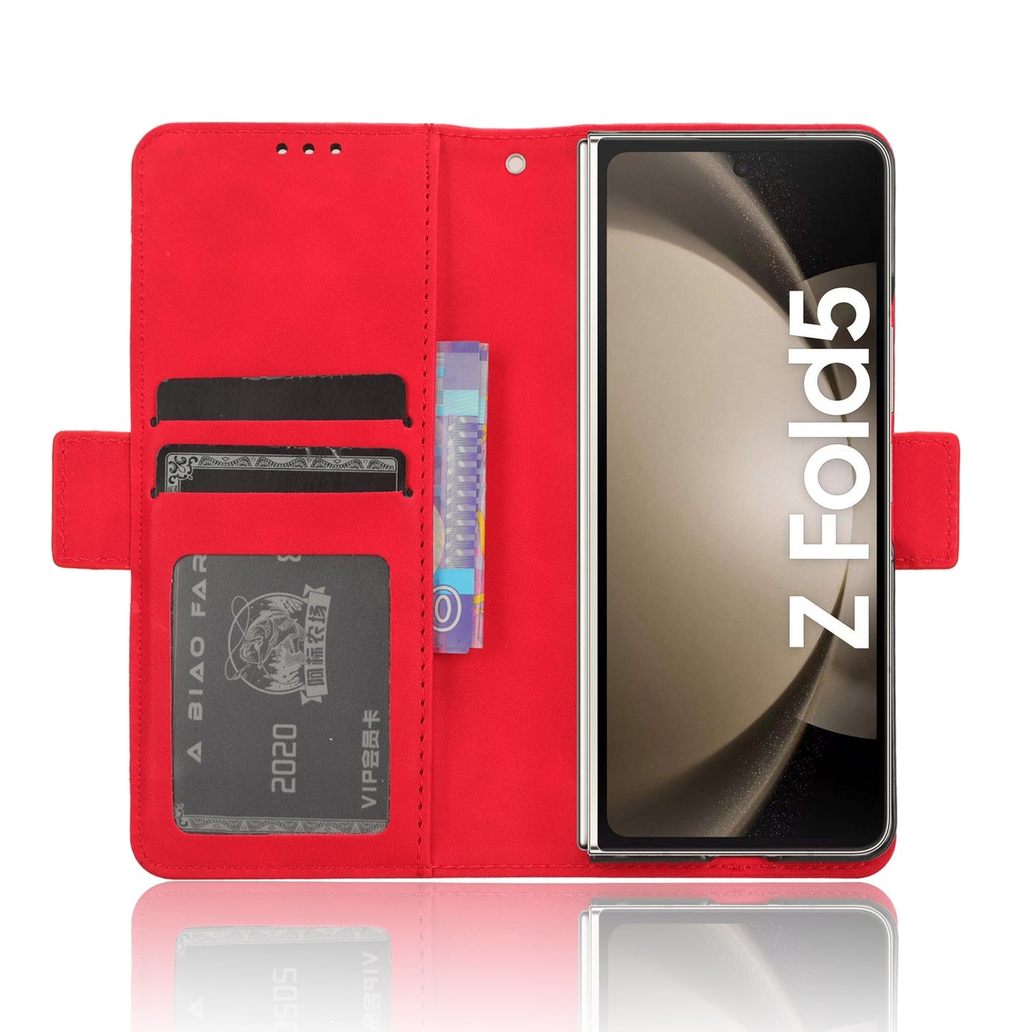 Samsung Galaxy Z Fold5 Skin Feel PU Leather Wallet Phone Case with Card Slots, Cash Pocket, Magnetic Closure, Built-In Stand, Full Protection TPU Cover