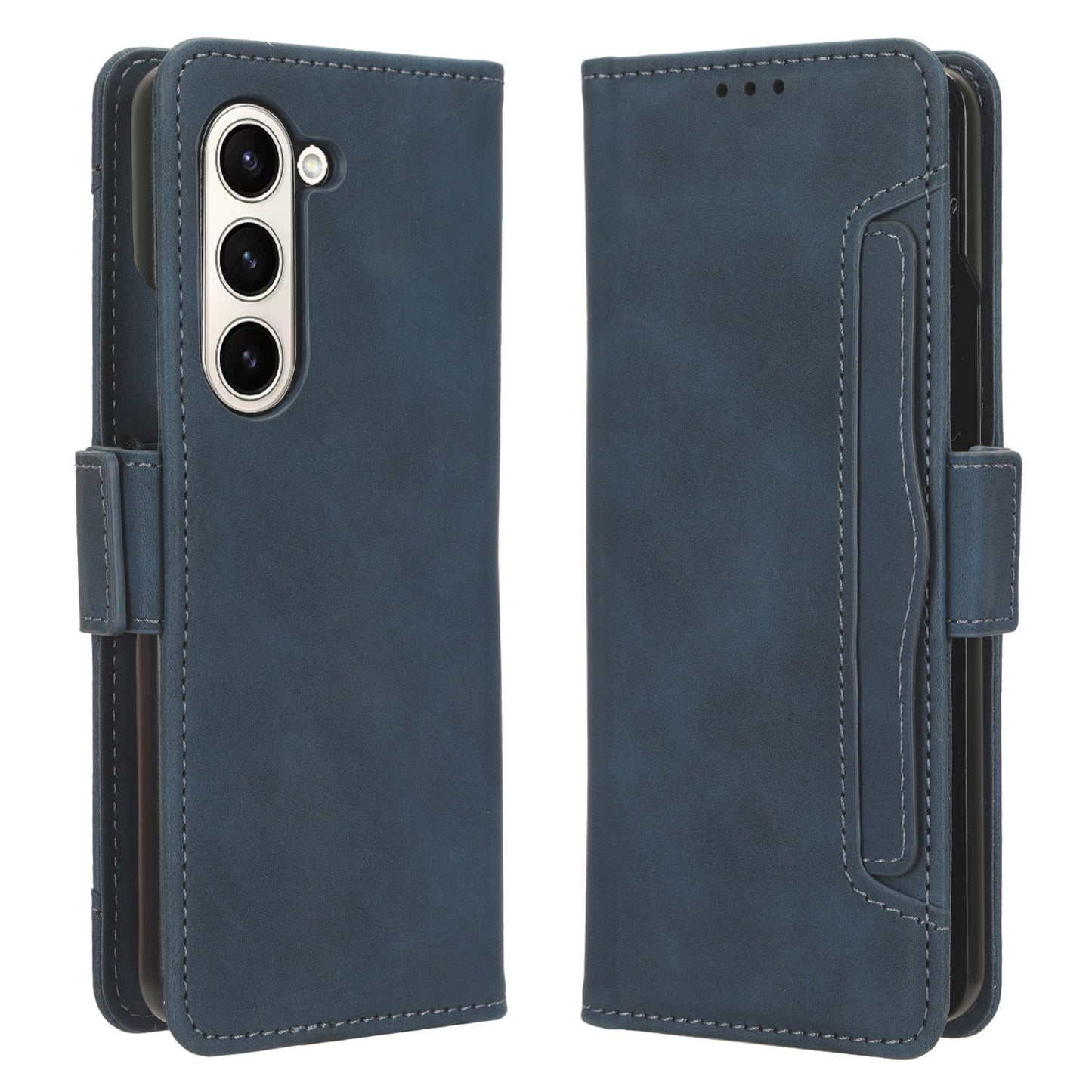 Samsung Galaxy Z Fold5 Skin Feel PU Leather Wallet Phone Case with Card Slots, Cash Pocket, Magnetic Closure, Built-In Stand, Full Protection TPU Cover