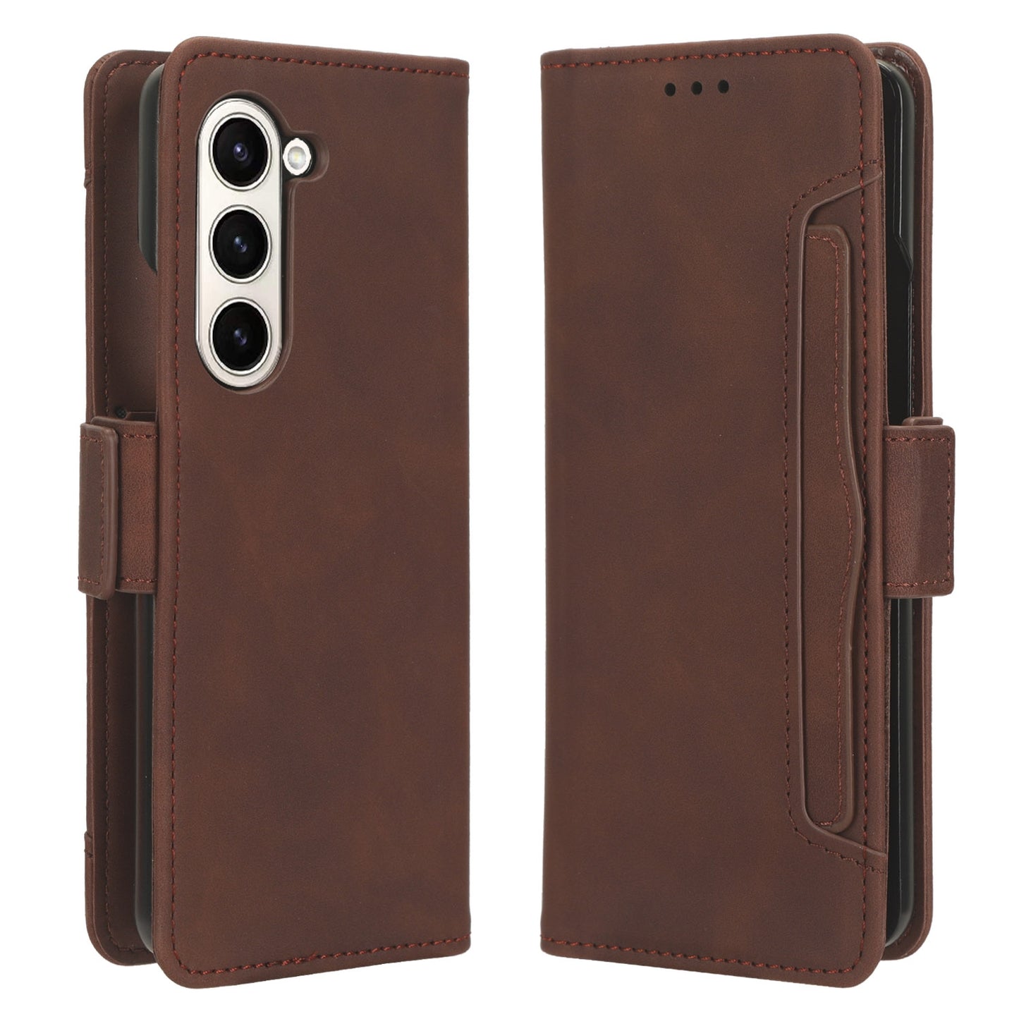 Samsung Galaxy Z Fold5 Skin Feel PU Leather Wallet Phone Case with Card Slots, Cash Pocket, Magnetic Closure, Built-In Stand, Full Protection TPU Cover