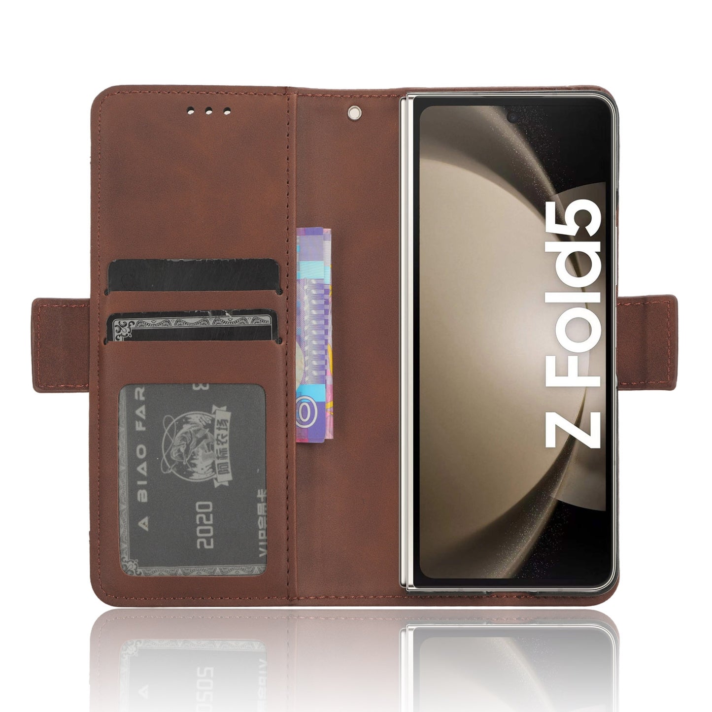 Samsung Galaxy Z Fold5 Skin Feel PU Leather Wallet Phone Case with Card Slots, Cash Pocket, Magnetic Closure, Built-In Stand, Full Protection TPU Cover