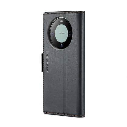 Huawei Mate 60 Litchi Texture RFID Anti-theft Leather Phone Case with Butterfly Buckle, Stand & Card Wallet with TPU Shell