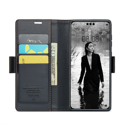 Huawei Mate 60 Pro Litchi Texture RFID Anti-theft Leather Phone Case with Butterfly Buckle, Stand & Card Wallet with TPU Shell