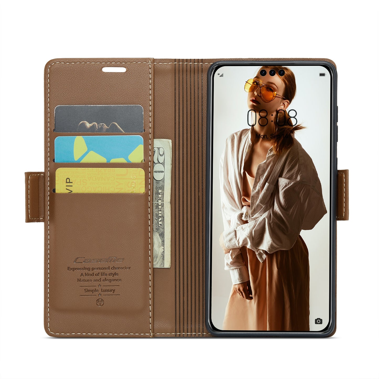 Huawei Mate 60 Pro Litchi Texture RFID Anti-theft Leather Phone Case with Butterfly Buckle, Stand & Card Wallet with TPU Shell