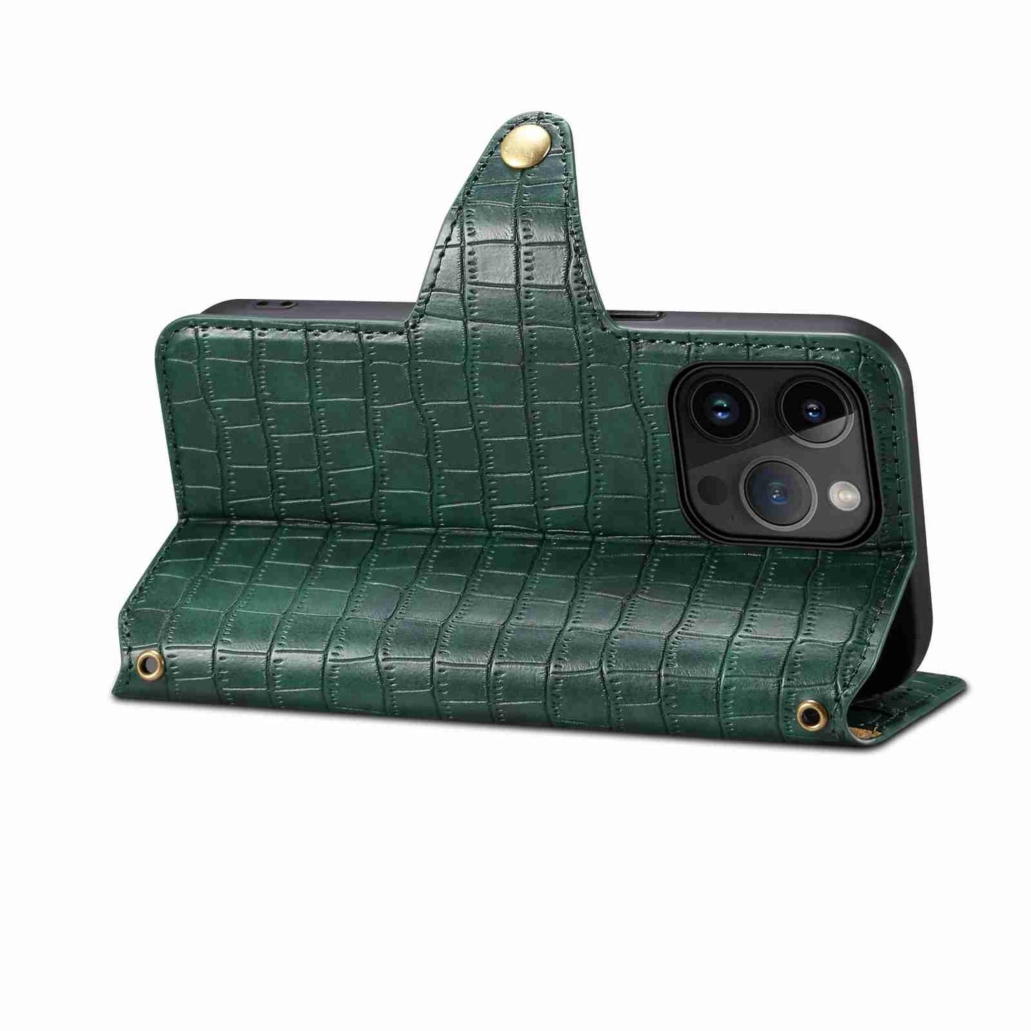 iPhone 15 Pro Max Denior Crocodile Texture Oil Edge Leather Phone Case with Card Wallet and Kickstand