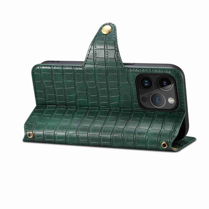 iPhone 15 Pro Max Denior Crocodile Texture Oil Edge Leather Phone Case with Card Wallet and Kickstand