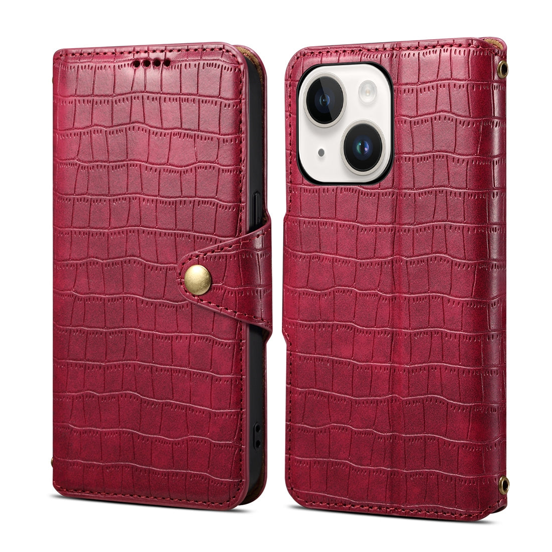 iPhone 15 Plus Denior Crocodile Texture Oil Edge Leather Phone Case with Card Wallet and Kickstand