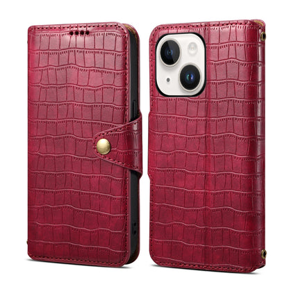 iPhone 15 Plus Denior Crocodile Texture Oil Edge Leather Phone Case with Card Wallet and Kickstand