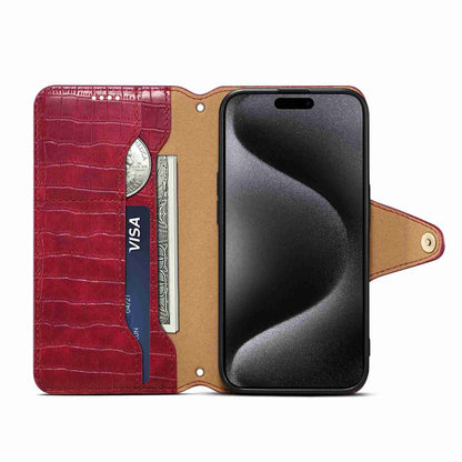 iPhone 15 Plus Denior Crocodile Texture Oil Edge Leather Phone Case with Card Wallet and Kickstand