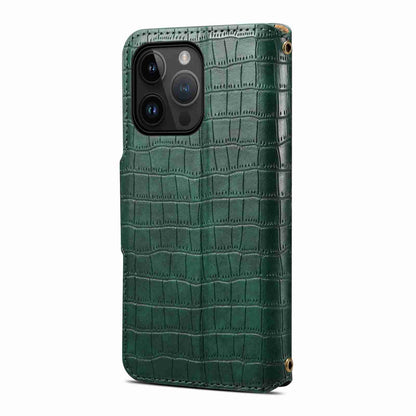 iPhone 15 Plus Denior Crocodile Texture Oil Edge Leather Phone Case with Card Wallet and Kickstand