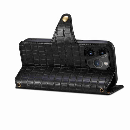 iPhone 15 Plus Denior Crocodile Texture Oil Edge Leather Phone Case with Card Wallet and Kickstand