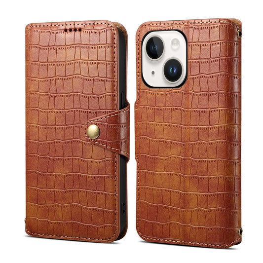 iPhone 15 Denior Crocodile Texture Oil Edge Leather Phone Case with Card Wallet and Kickstand