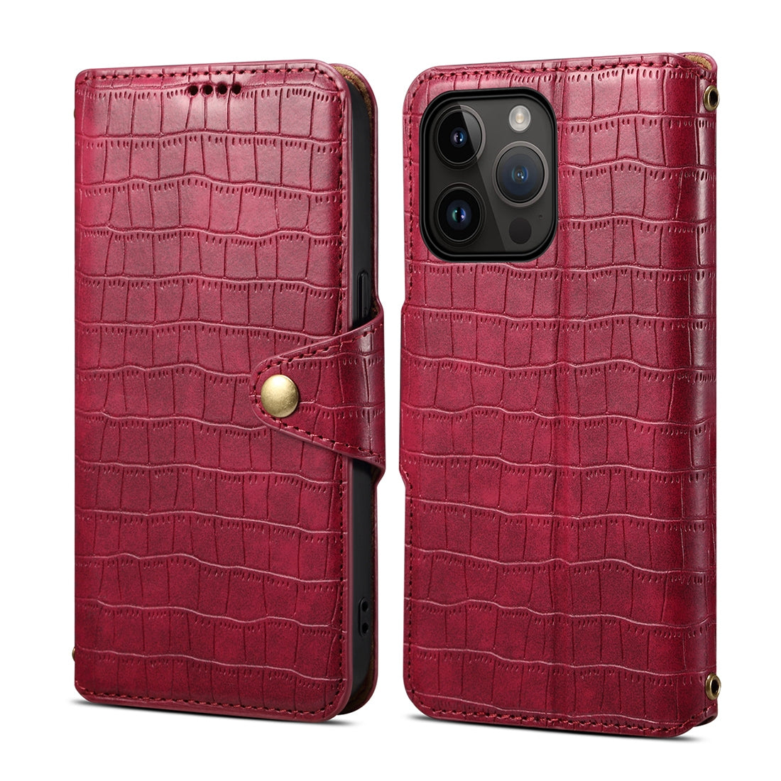 iPhone 14 Pro Denior Crocodile Texture Oil Edge Leather Phone Case with Card Wallet and Kickstand