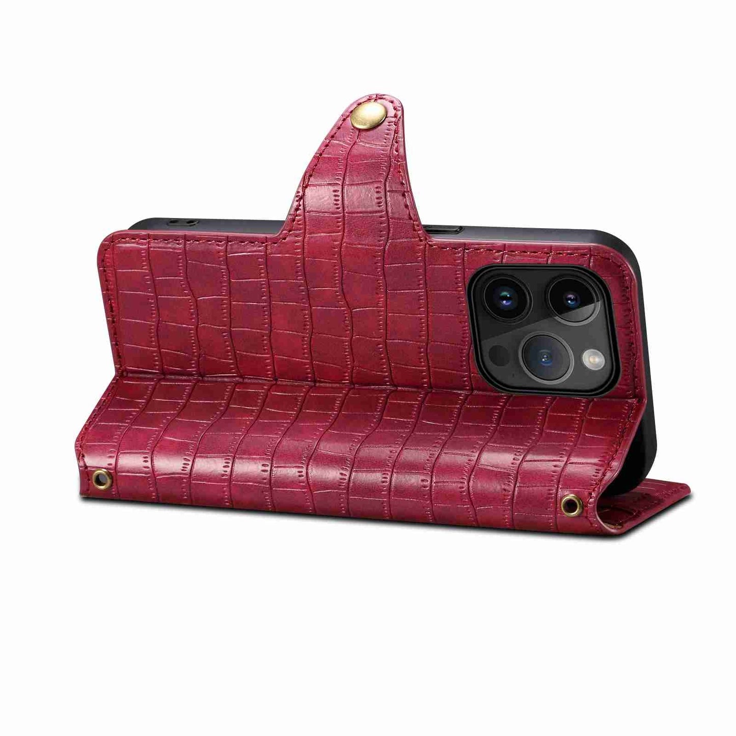 iPhone 14 Pro Denior Crocodile Texture Oil Edge Leather Phone Case with Card Wallet and Kickstand