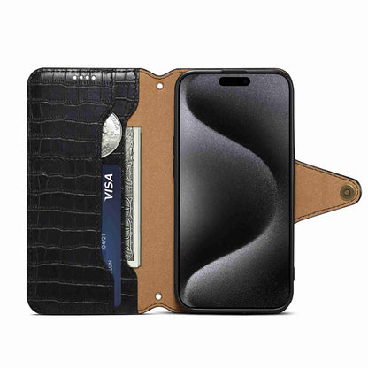 iPhone 14 Pro Denior Crocodile Texture Oil Edge Leather Phone Case with Card Wallet and Kickstand